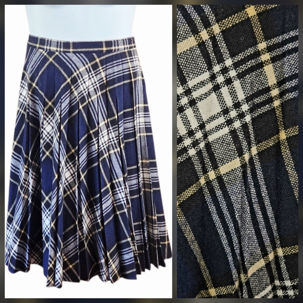 VTG Plaid Wool Blend Pleated Skirt ILYZA NY Preppy Collegiate Academia Sz 13/14